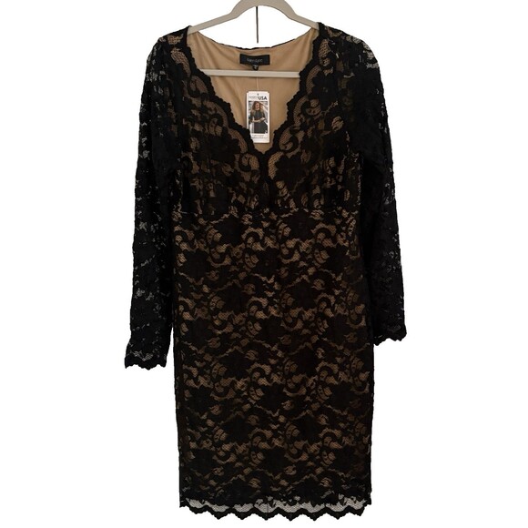 Karen Kane Dresses & Skirts - Karen Kane Dress Women's XL Lace V Neck Scallop Hem Solid Black Elegant Mini NWT